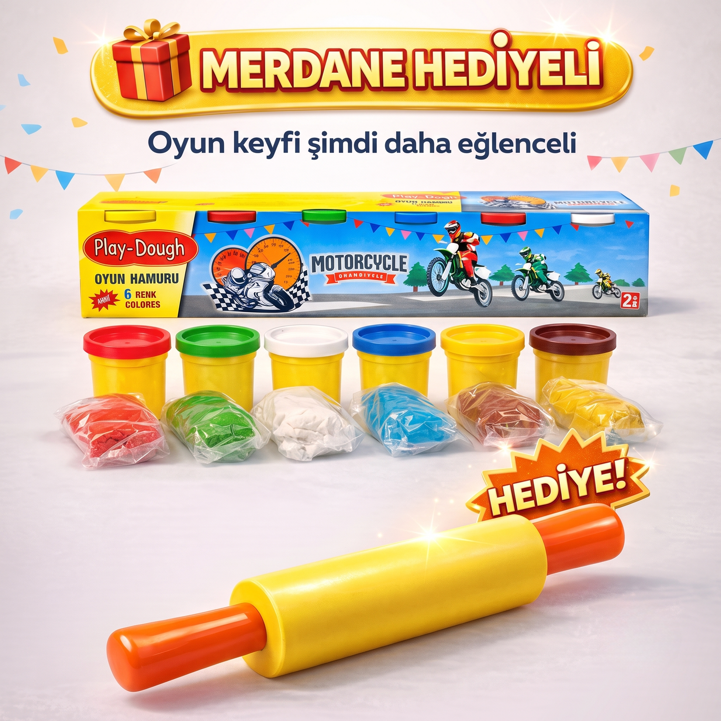ZoyoKids™ 6 Renk Doğal Oyun Hamuru (Merdane Hediyeli)